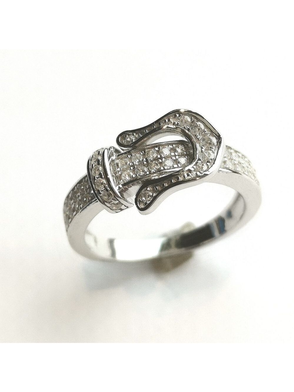 NEW, sterling silver cz buckle ring size 6